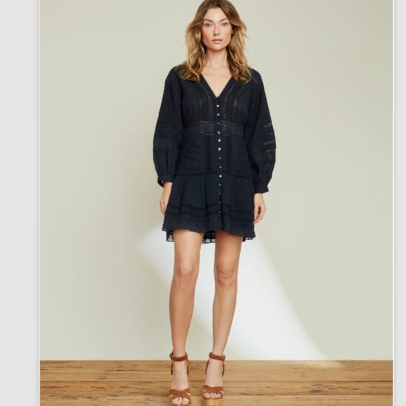 VERONICA BEARD Addilyn Eyelet L/S Mini Dress Size 00 - Ink (Navy Blue) NWT $498 - Picture 2 of 9